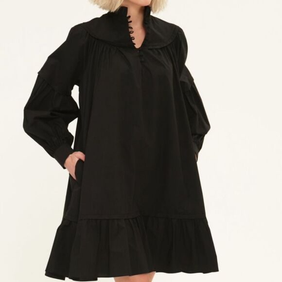 Harshman Fiona Ruched Flounce Oversized Midi Shift Dress NWT